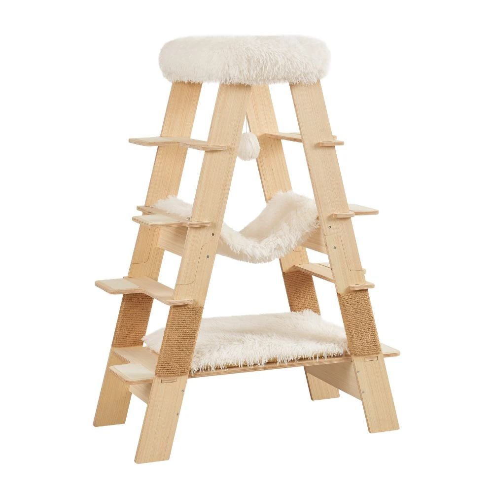 laser pionter play area atop pyramid wooden cat tree